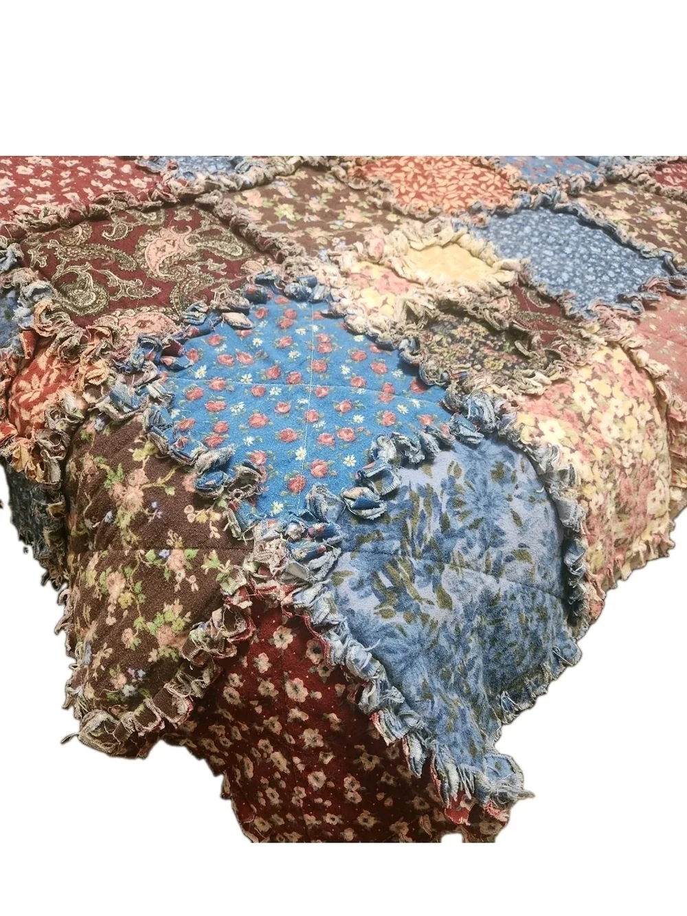 Reversible Patchwork Rag Quilt Throw Blanket 61